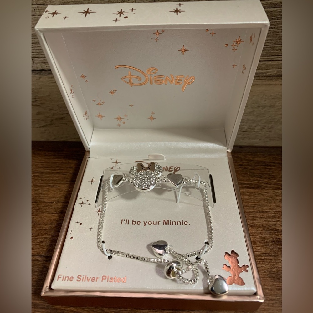 SILVER PLATED MINNIE HEARTS LOVE ADJUSTABLE BRACELET - New